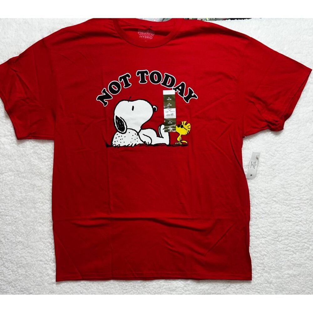 Peanuts Snoopy "Not Today" Red T-Shirt XL 100% Cotton Casual Graphic Tee